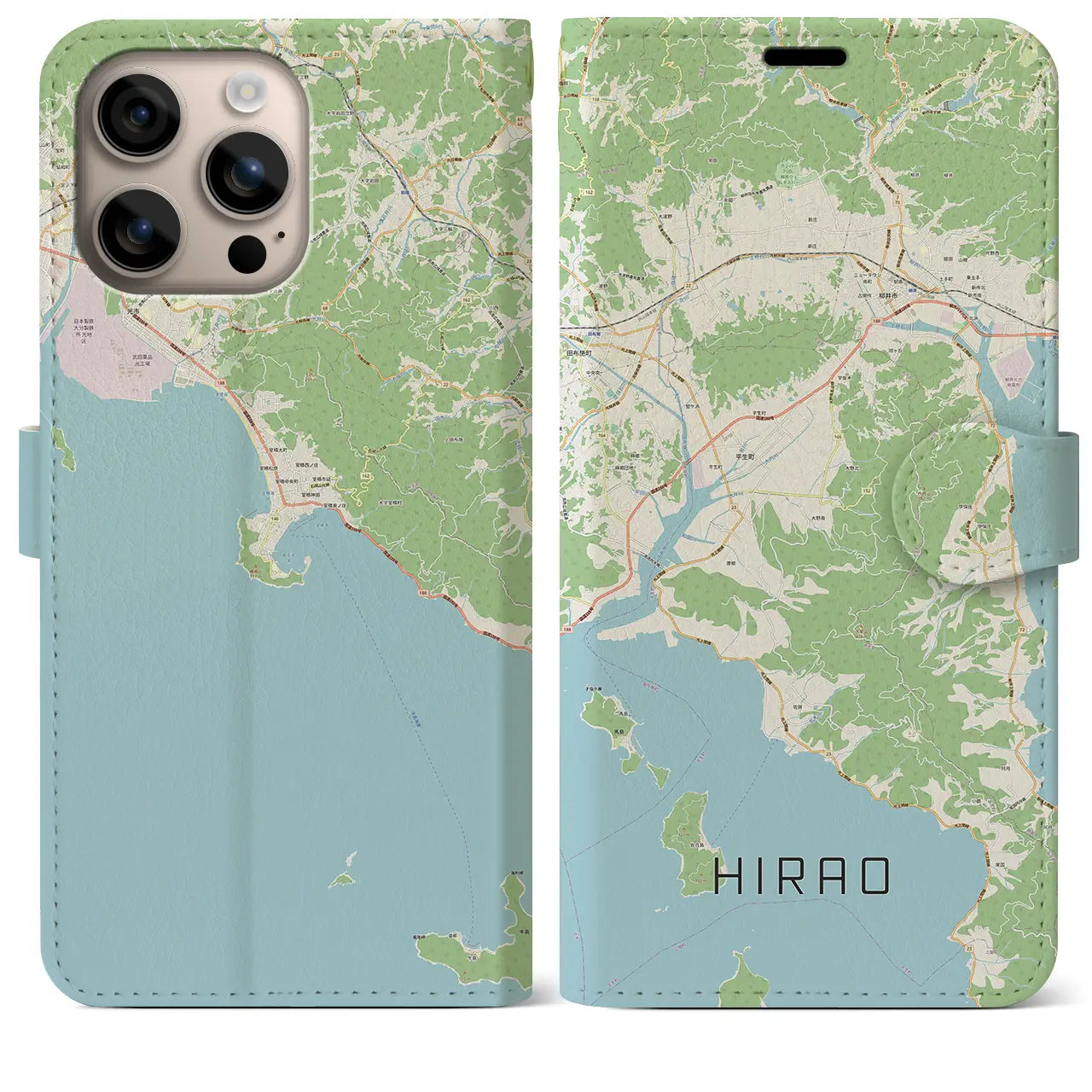 【平生(山口県)】地図柄iPhoneケース(手帳タイプ)ナチュラル・iPhone 16 Plus 用
