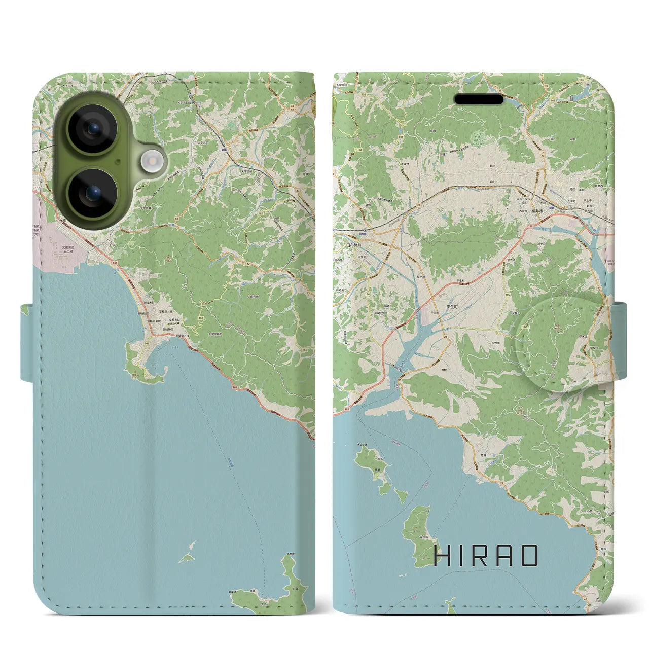 【平生(山口県)】地図柄iPhoneケース(手帳タイプ)モノトーン・iPhone 17 Pro Max 用