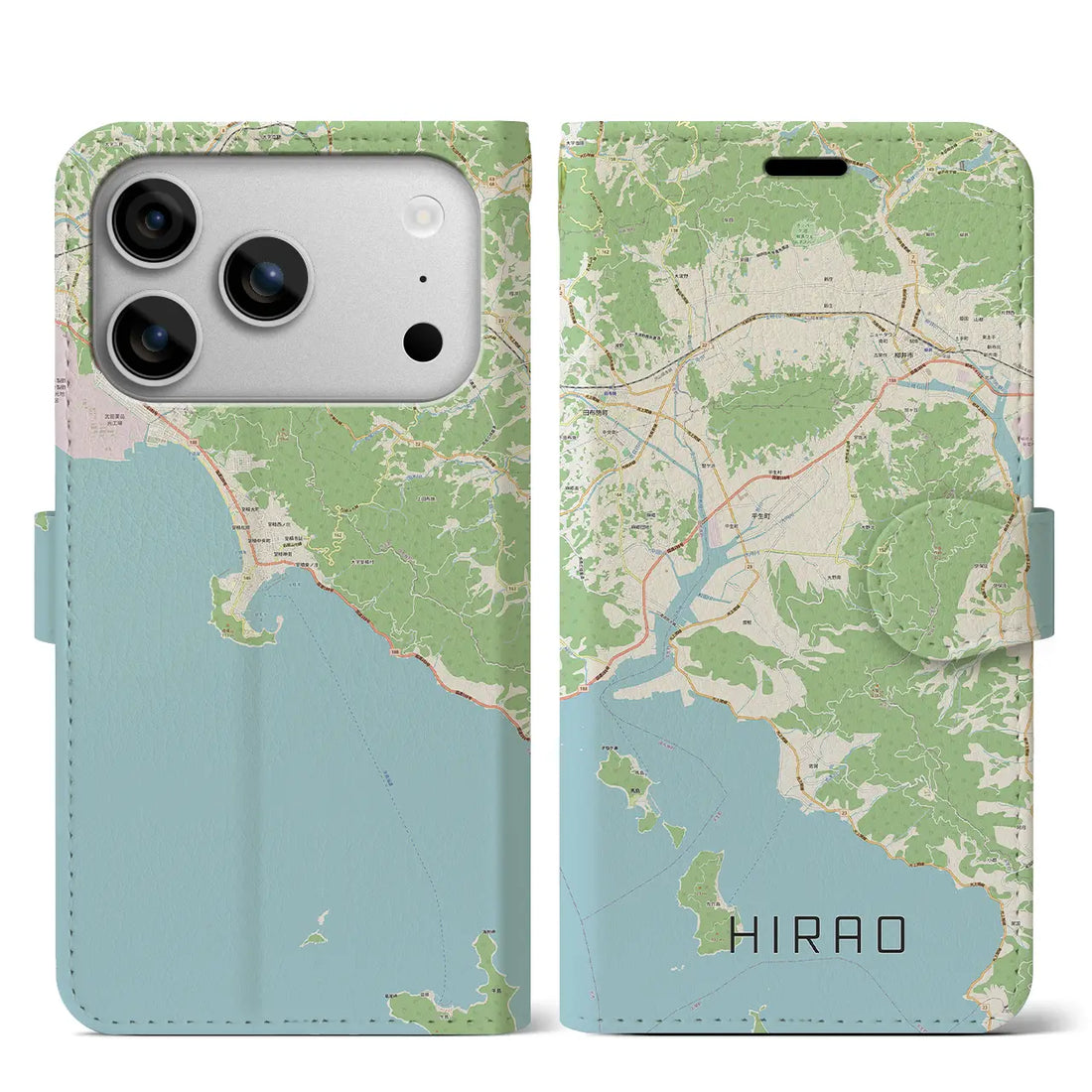 【平生(山口県)】地図柄iPhoneケース(手帳タイプ)ナチュラル・iPhone 17 Pro Max 用