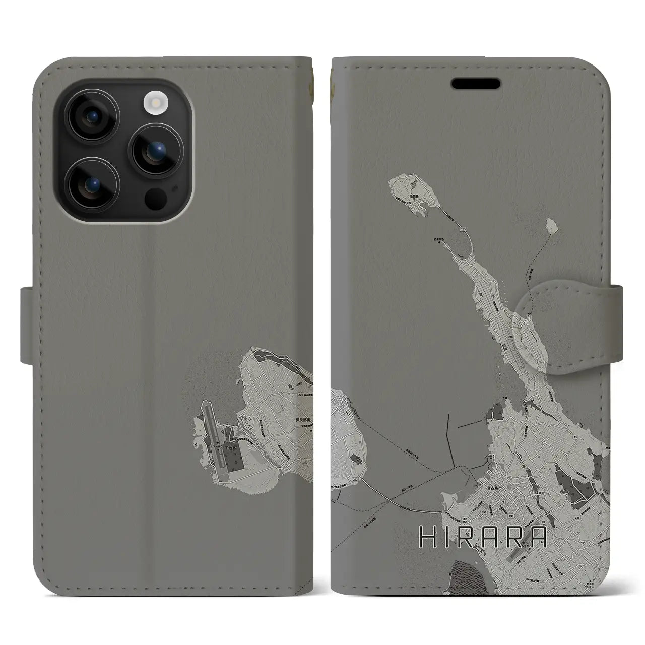 【平良(沖縄県)】地図柄iPhoneケース(手帳タイプ)モノトーン・iPhone 16 用