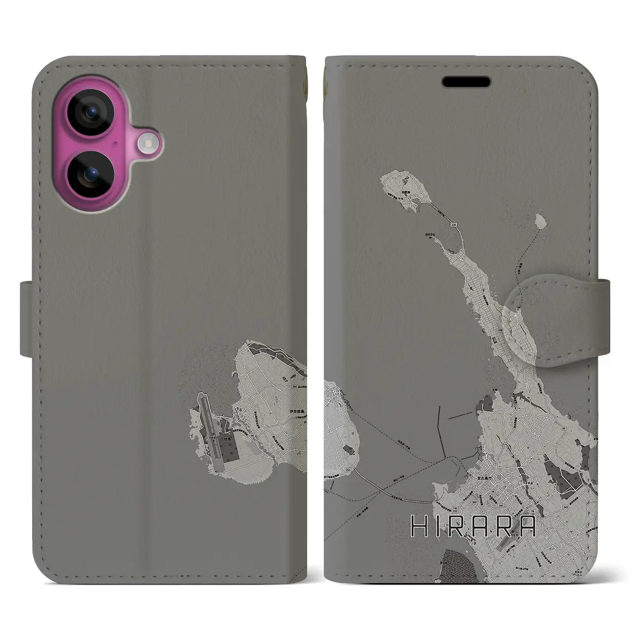 【平良(沖縄県)】地図柄iPhoneケース(手帳タイプ)モノトーン・iPhone 16 Pro 用