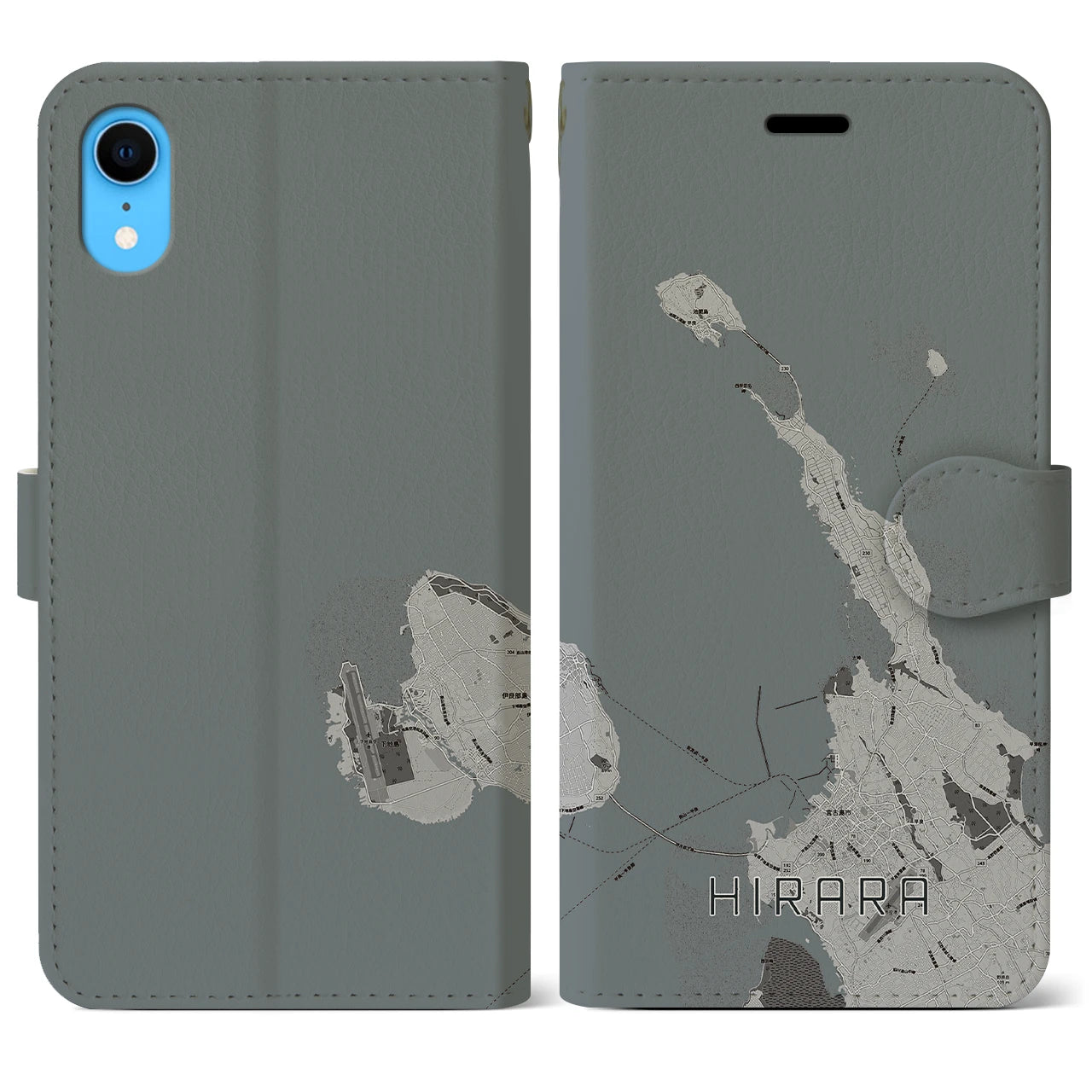【平良(沖縄県)】地図柄iPhoneケース(手帳タイプ)モノトーン・iPhone XR 用