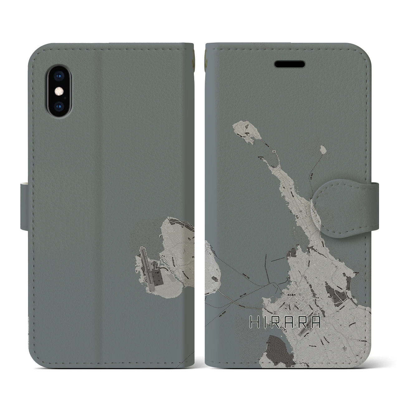 【平良(沖縄県)】地図柄iPhoneケース(手帳タイプ)モノトーン・iPhone XS / X 用