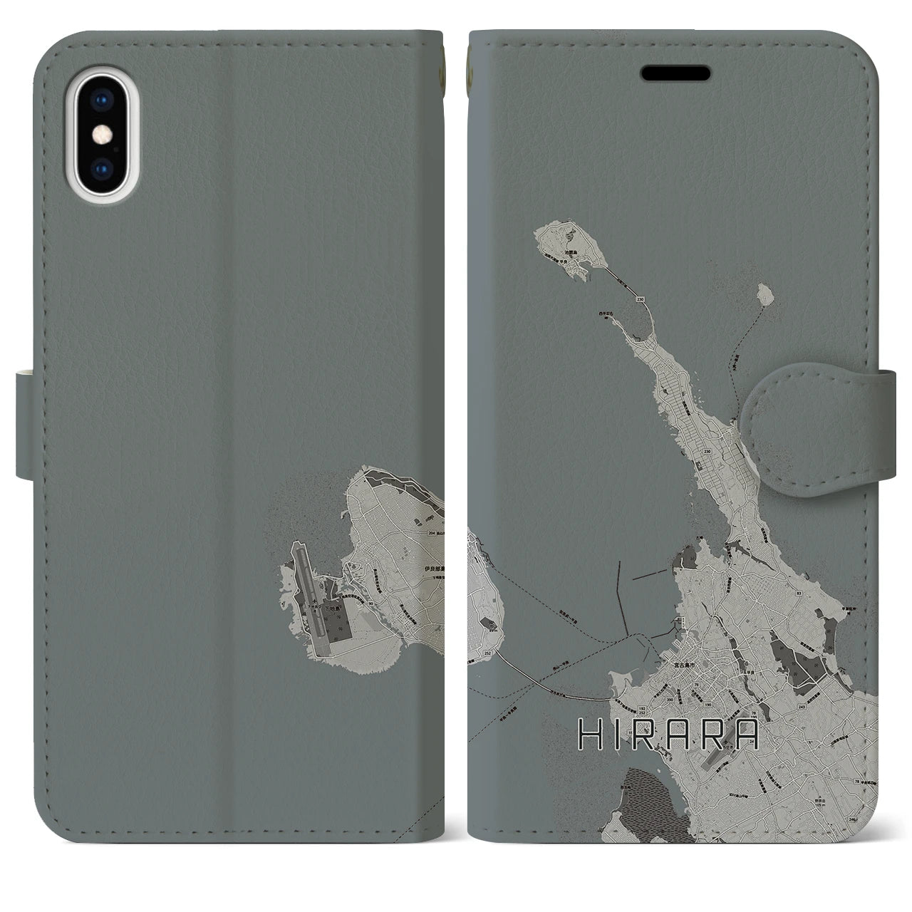 【平良(沖縄県)】地図柄iPhoneケース(手帳タイプ)モノトーン・iPhone XS Max 用
