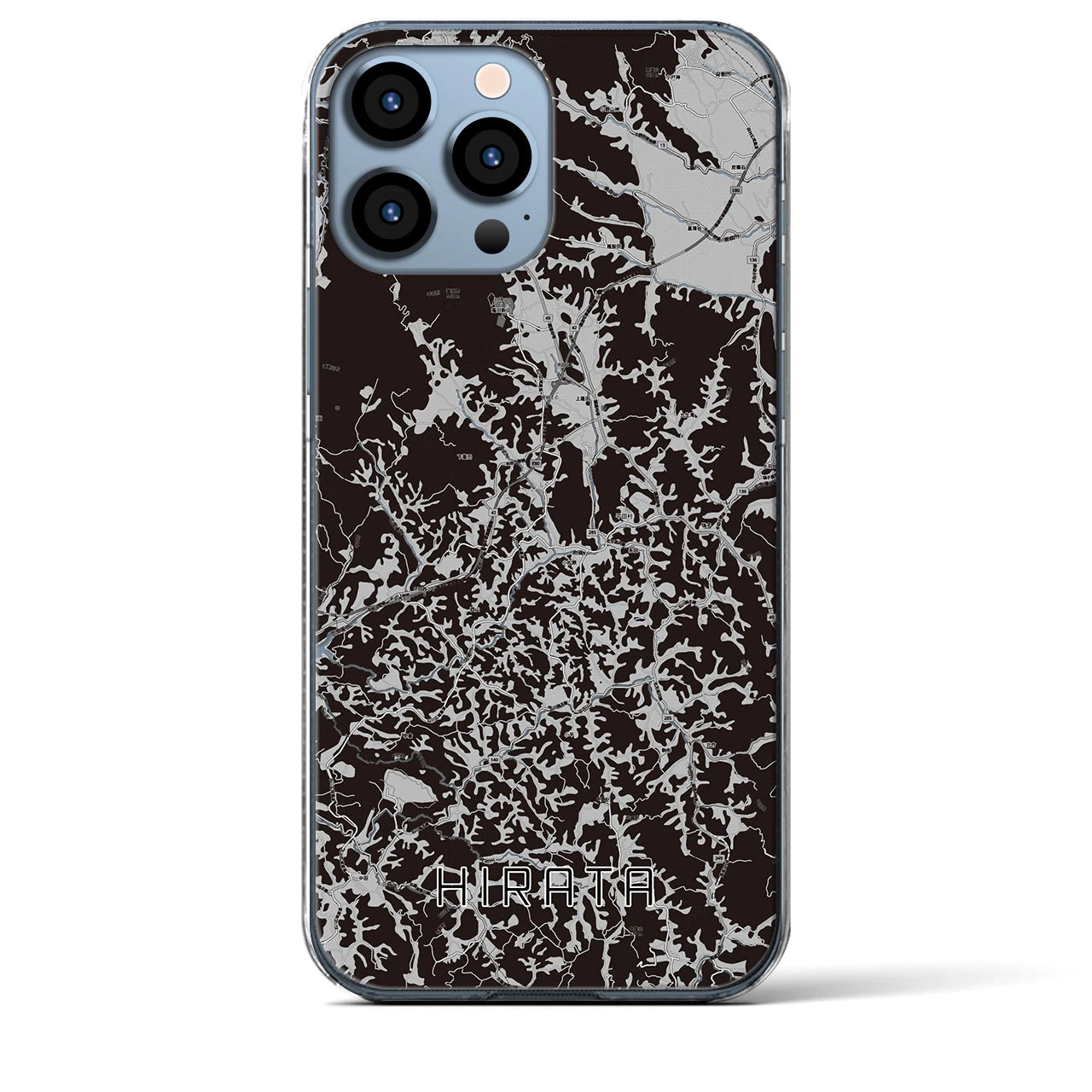 【平田(福島県)】地図柄iPhoneケース(クリアタイプ)モノトーン・iPhone 13 Pro Max 用
