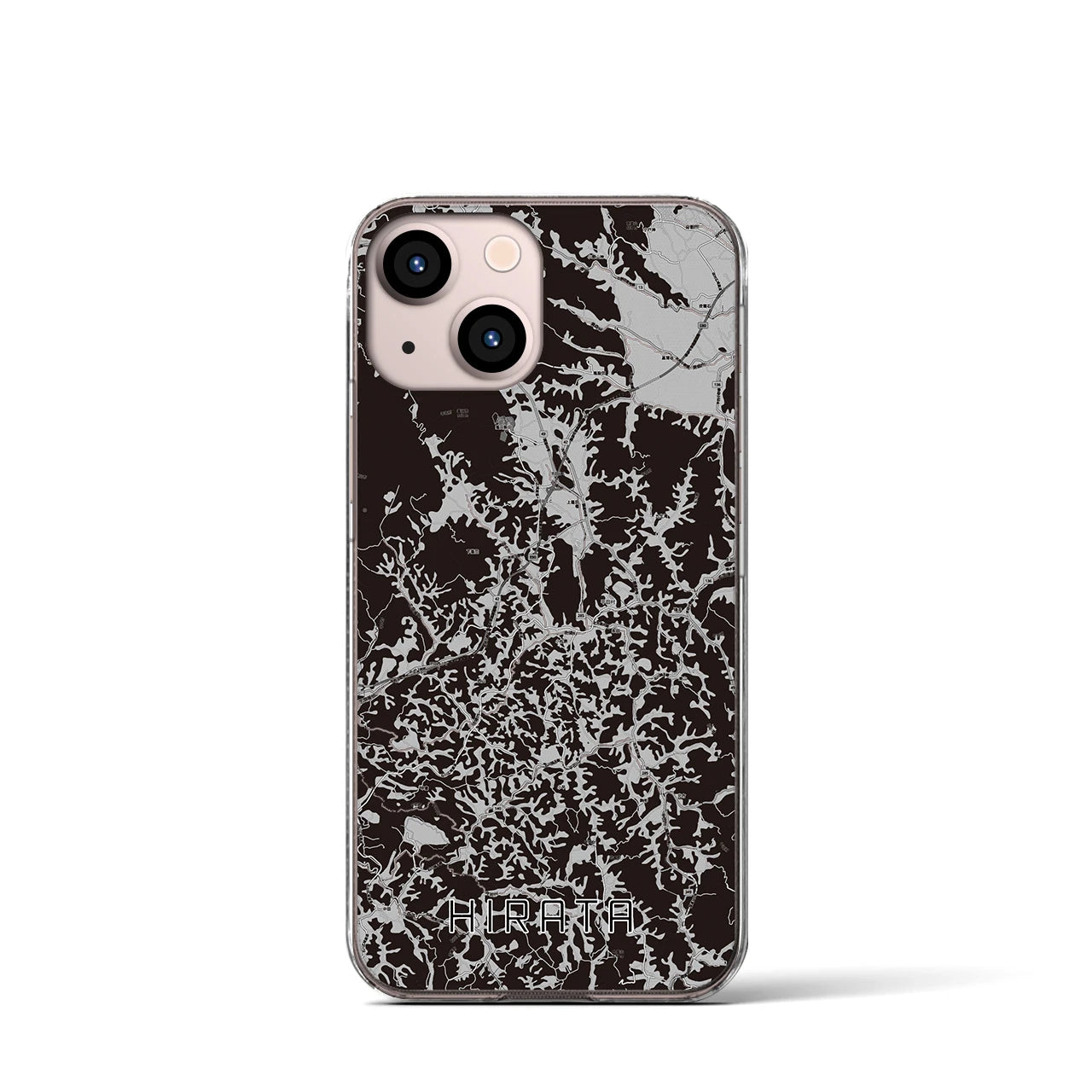 【平田(福島県)】地図柄iPhoneケース(クリアタイプ)モノトーン・iPhone 13 mini 用