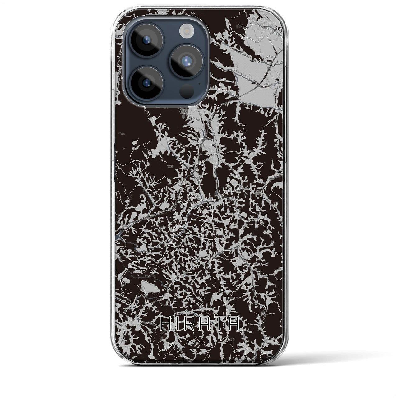 【平田(福島県)】地図柄iPhoneケース(クリアタイプ)モノトーン・iPhone 15 Pro Max 用