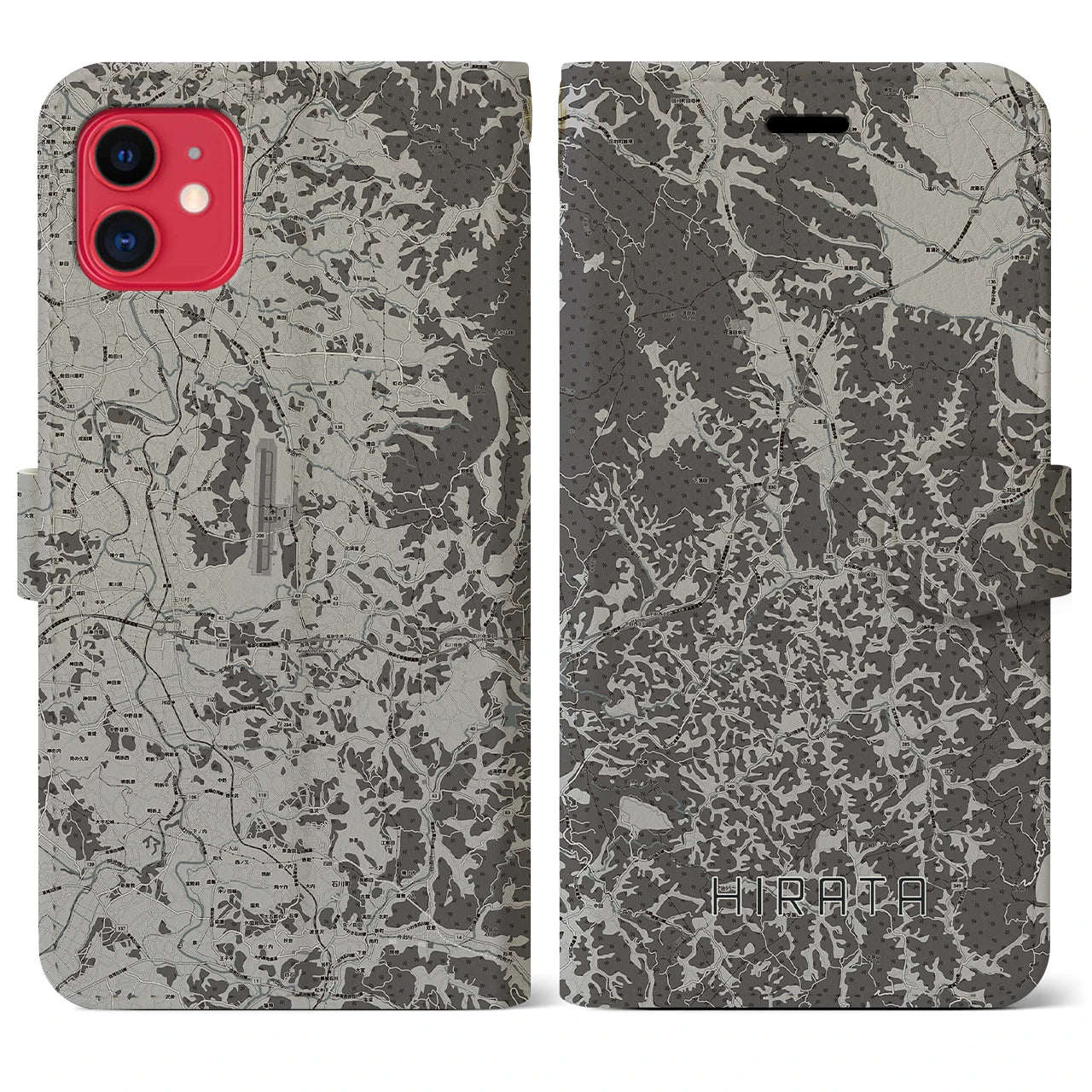 【平田(福島県)】地図柄iPhoneケース(手帳タイプ)モノトーン・iPhone 11 用