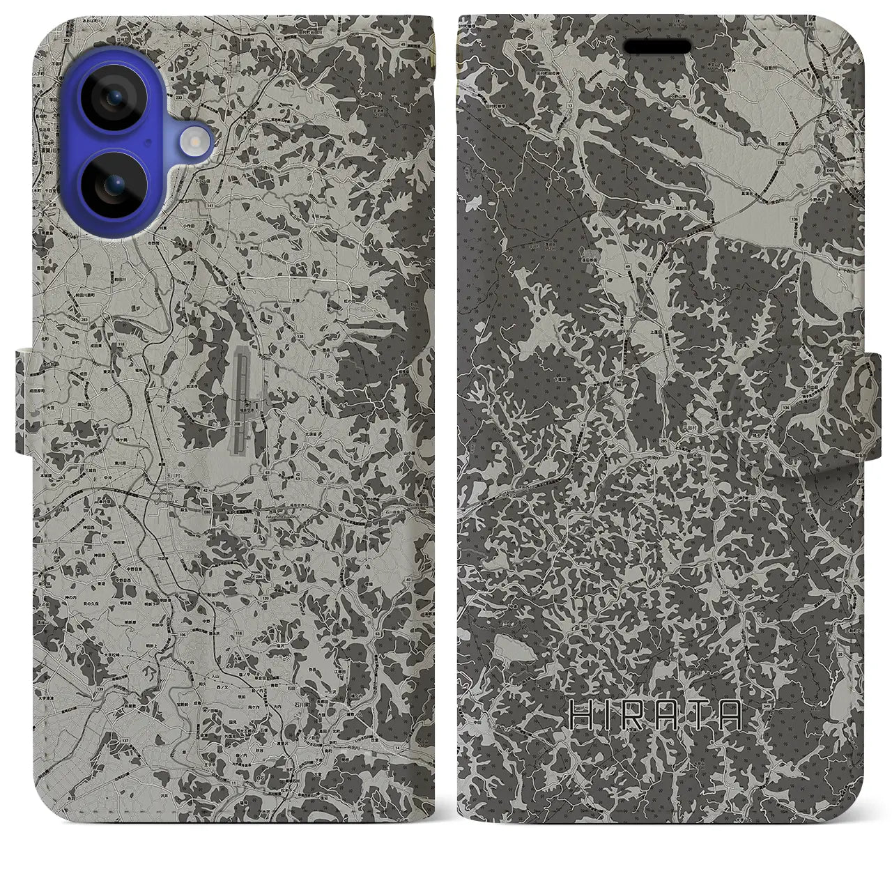 【平田(福島県)】地図柄iPhoneケース(手帳タイプ)モノトーン・iPhone 16 Pro Max 用