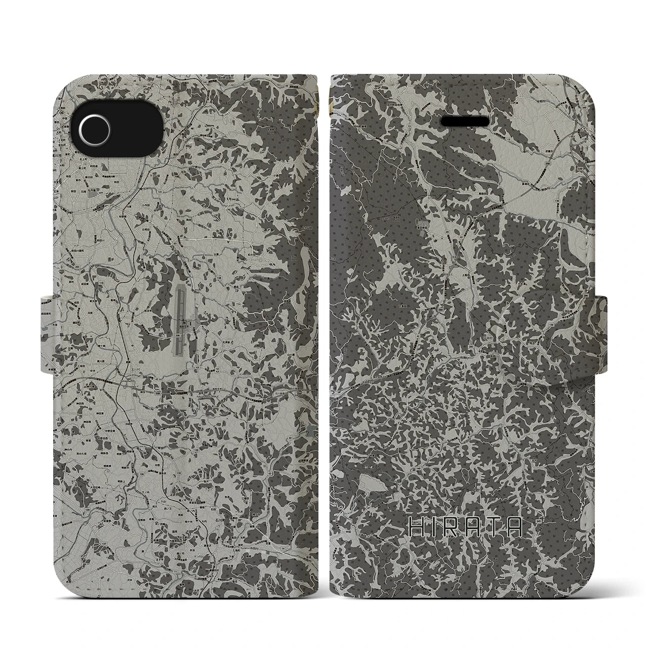 【平田(福島県)】地図柄iPhoneケース(手帳タイプ)モノトーン・iPhone SE(第3 / 第2世代) / 8 / 7 / 6s / 6 用