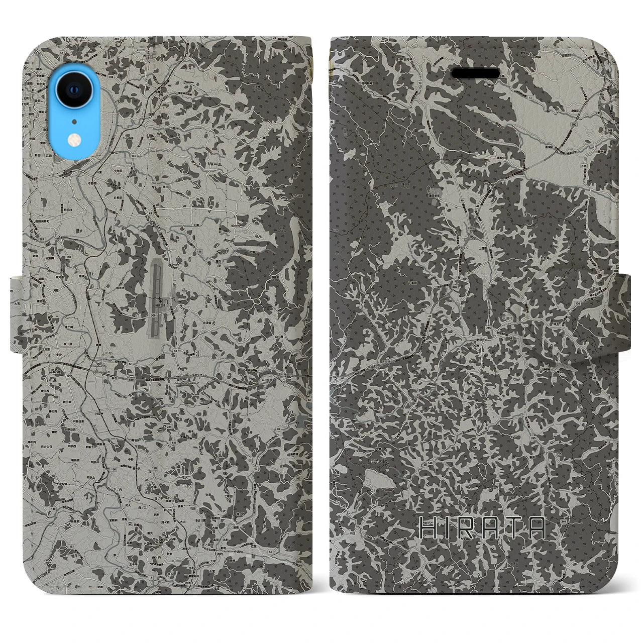 【平田(福島県)】地図柄iPhoneケース(手帳タイプ)モノトーン・iPhone XR 用