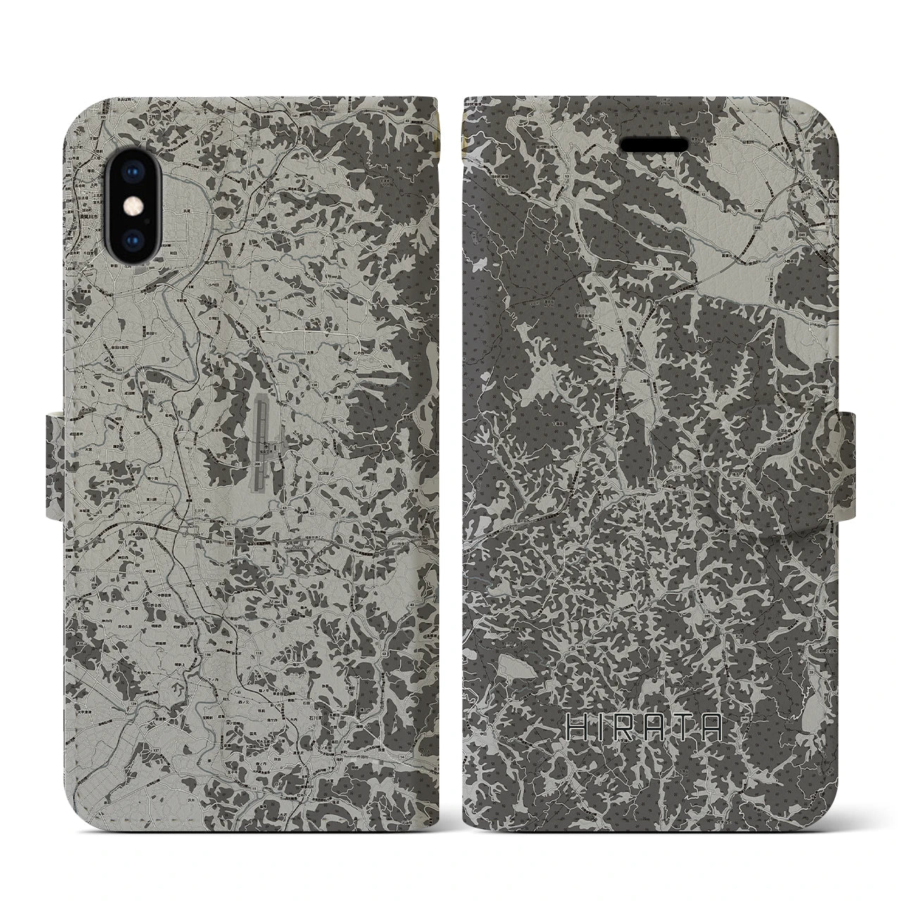 【平田(福島県)】地図柄iPhoneケース(手帳タイプ)モノトーン・iPhone XS / X 用