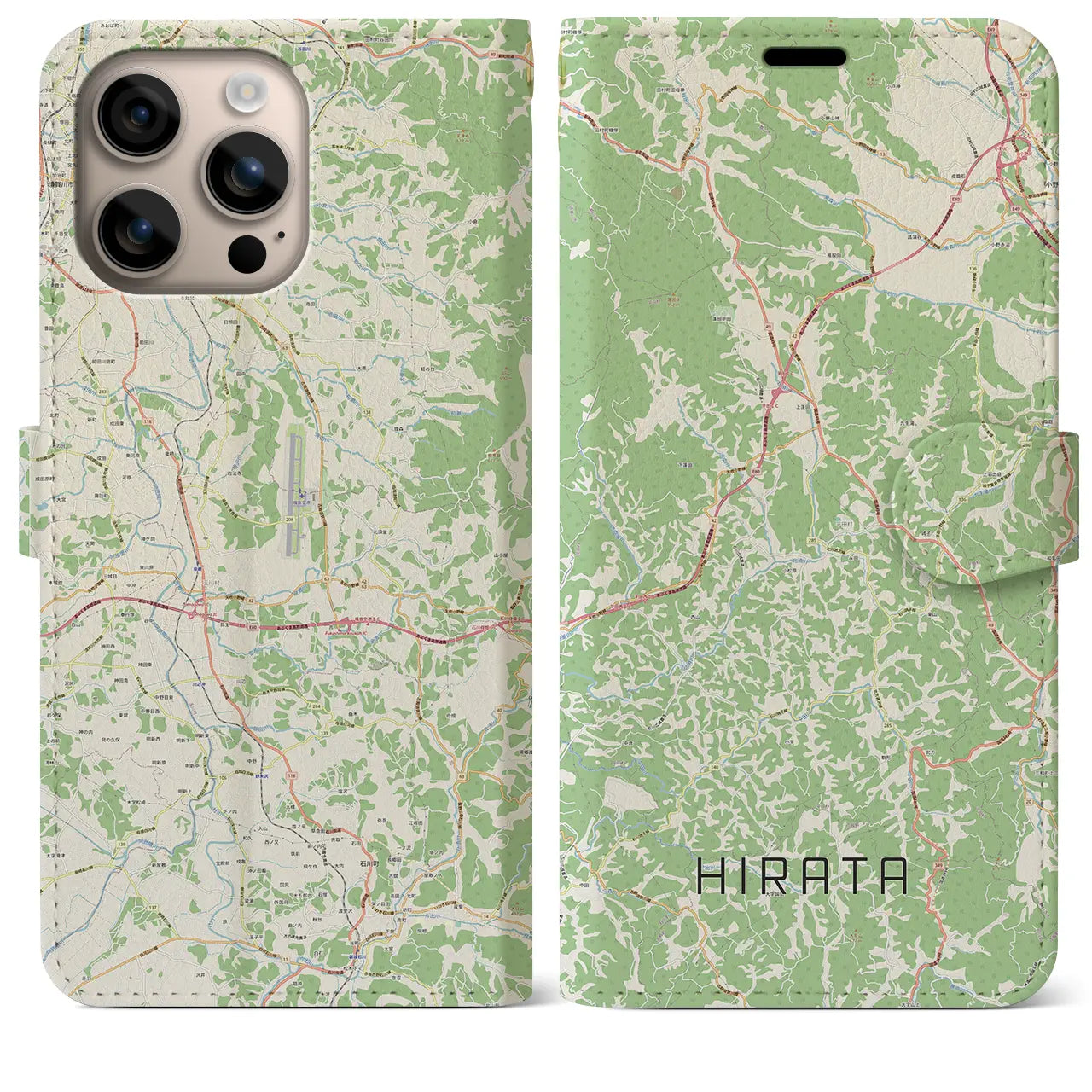 【平田(福島県)】地図柄iPhoneケース(手帳タイプ)ナチュラル・iPhone 16 Plus 用
