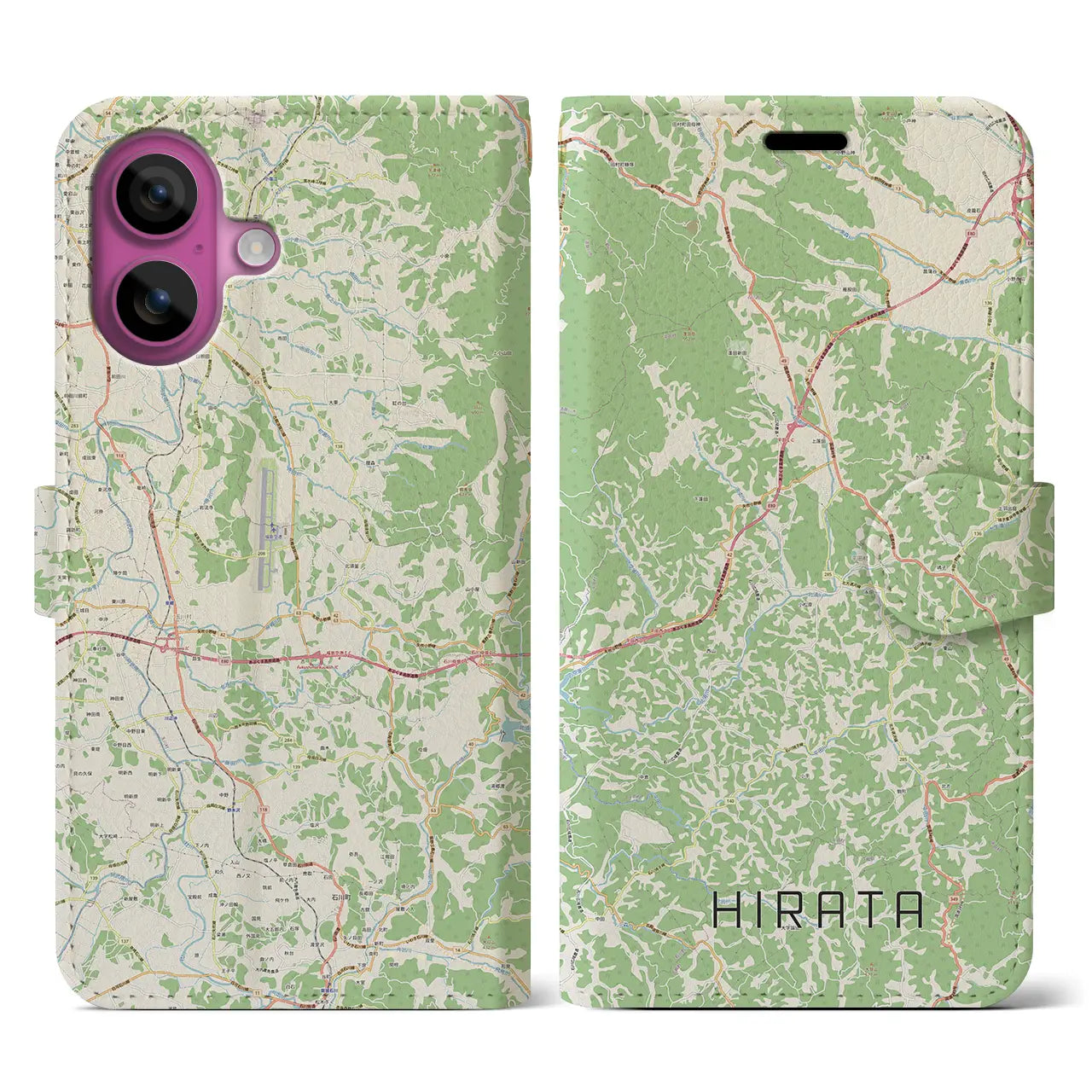 【平田(福島県)】地図柄iPhoneケース(手帳タイプ)ナチュラル・iPhone 16 Pro 用