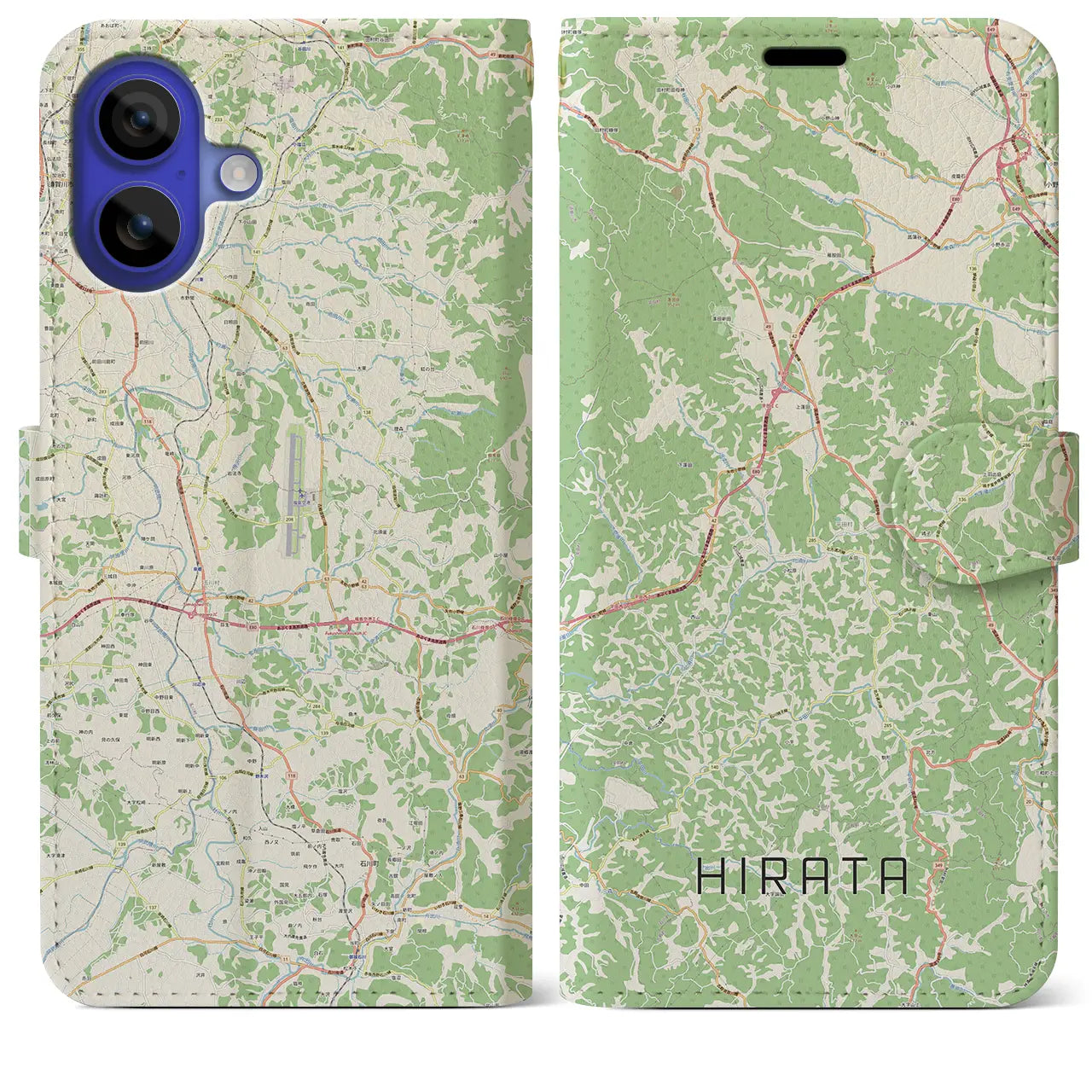 【平田(福島県)】地図柄iPhoneケース(手帳タイプ)ナチュラル・iPhone 16 Pro Max 用