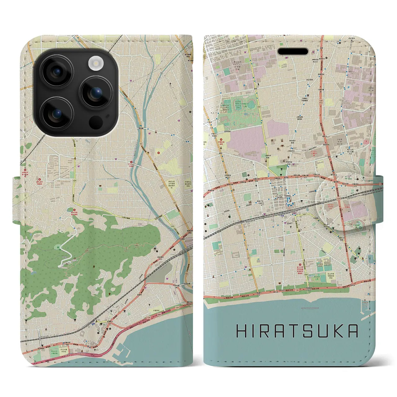 【平塚(神奈川県)】地図柄iPhoneケース(手帳タイプ)ナチュラル・iPhone 16 用