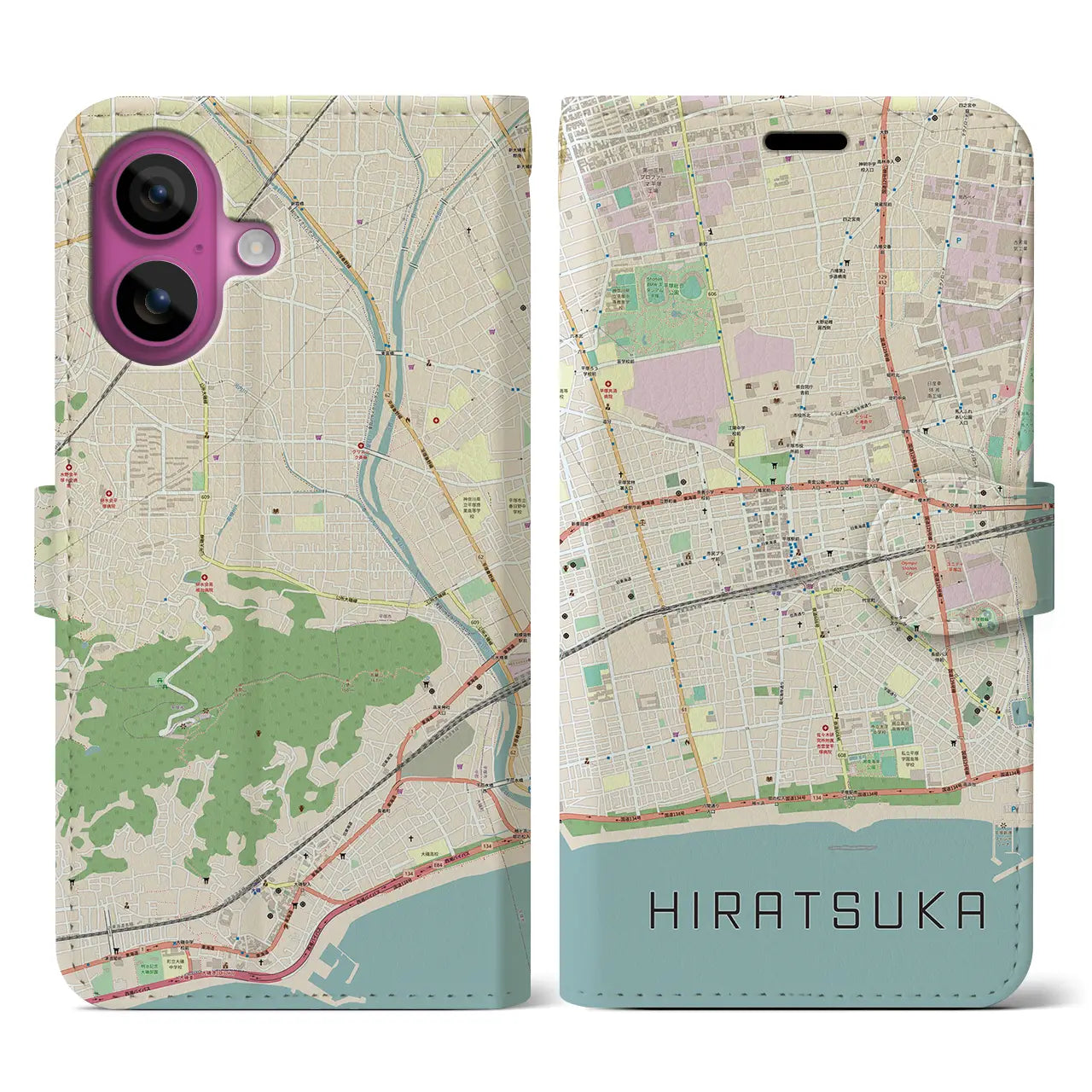 【平塚(神奈川県)】地図柄iPhoneケース(手帳タイプ)ナチュラル・iPhone 16 Pro 用