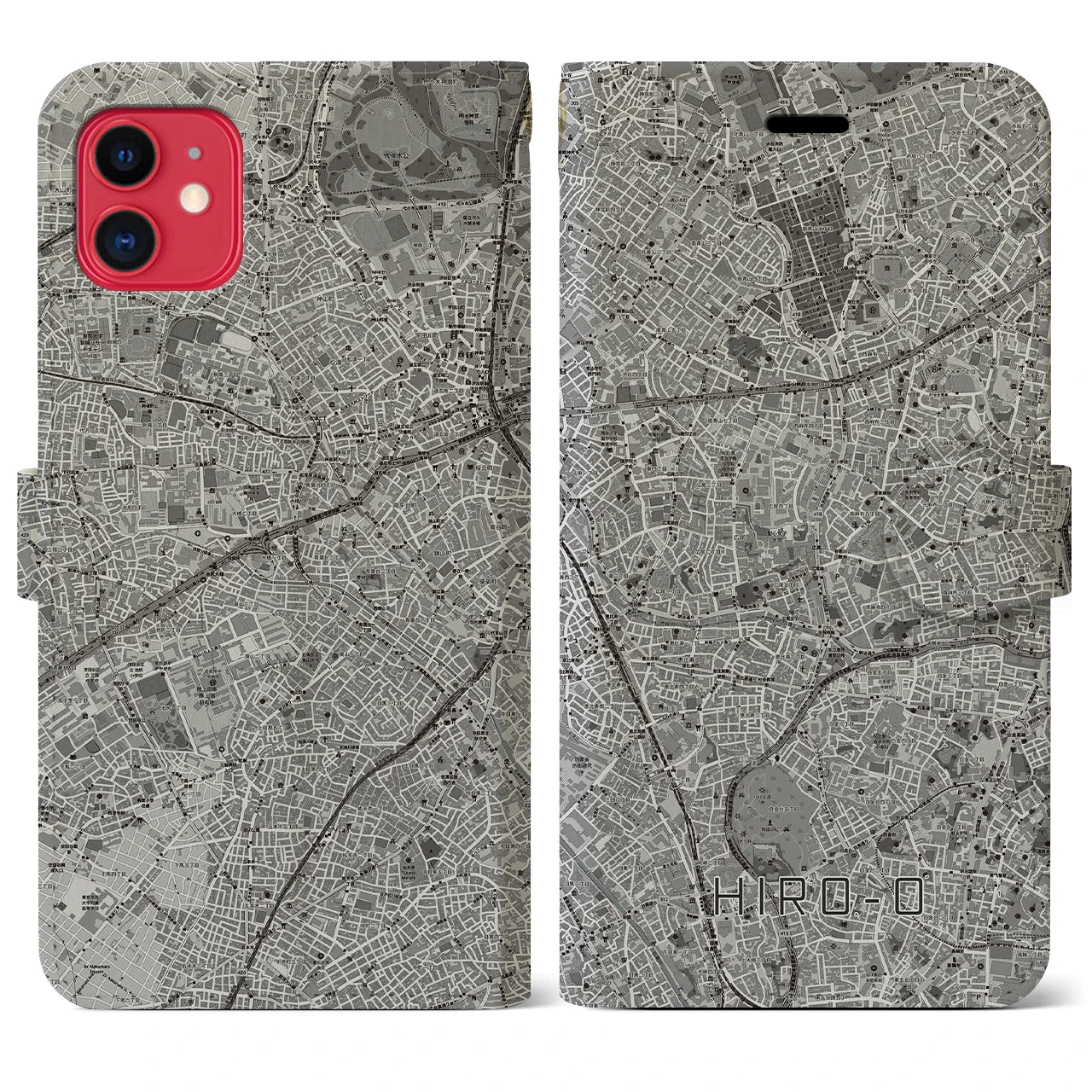 【広尾(東京都)】地図柄iPhoneケース(手帳タイプ)モノトーン・iPhone 11 用