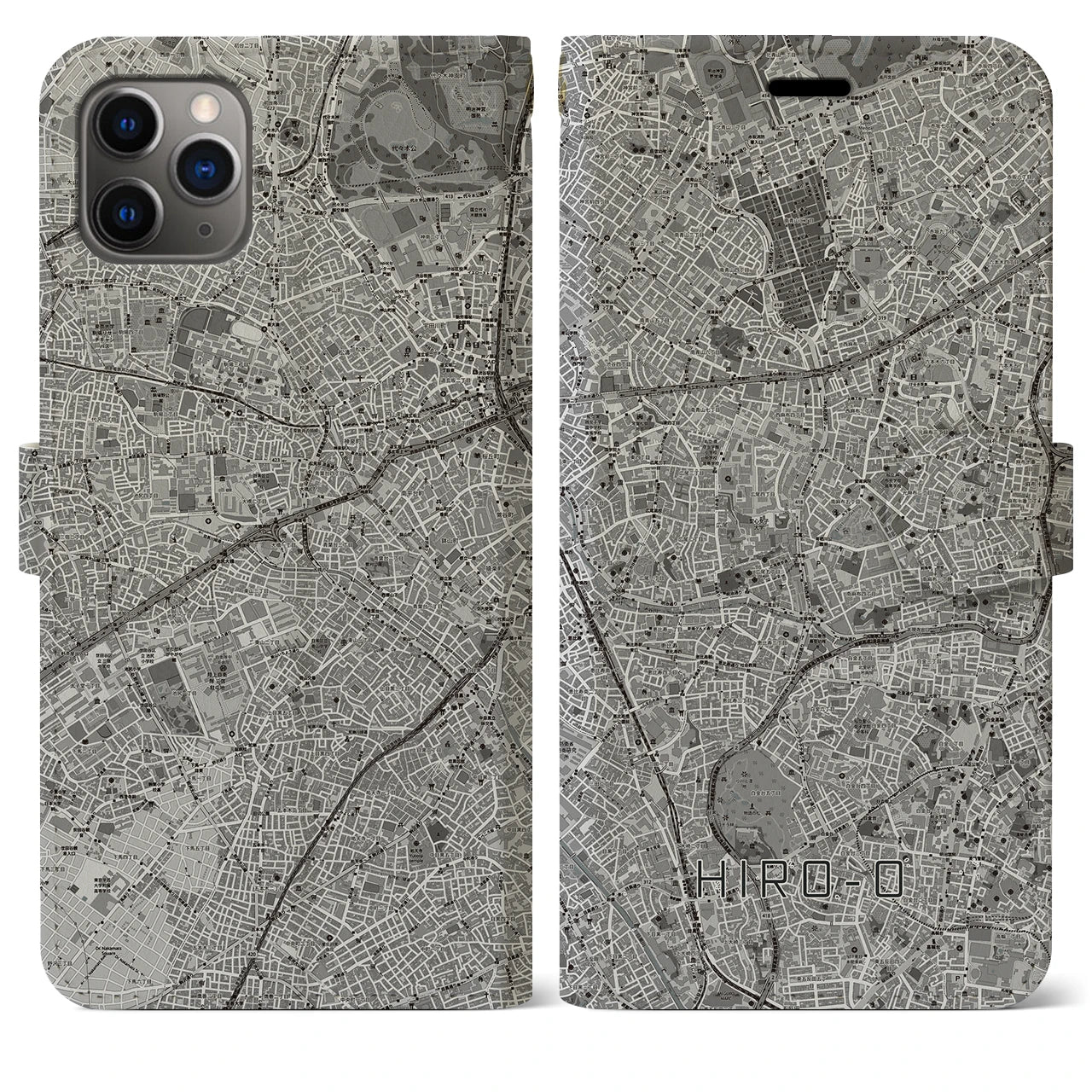 【広尾(東京都)】地図柄iPhoneケース(手帳タイプ)モノトーン・iPhone 11 Pro Max 用