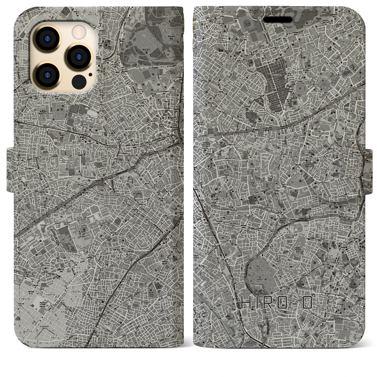【広尾(東京都)】地図柄iPhoneケース(手帳タイプ)モノトーン・iPhone 12 Pro Max 用