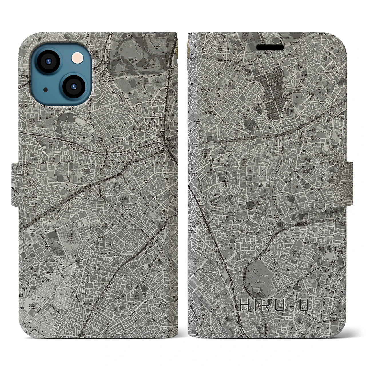 【広尾(東京都)】地図柄iPhoneケース(手帳タイプ)モノトーン・iPhone 13 用