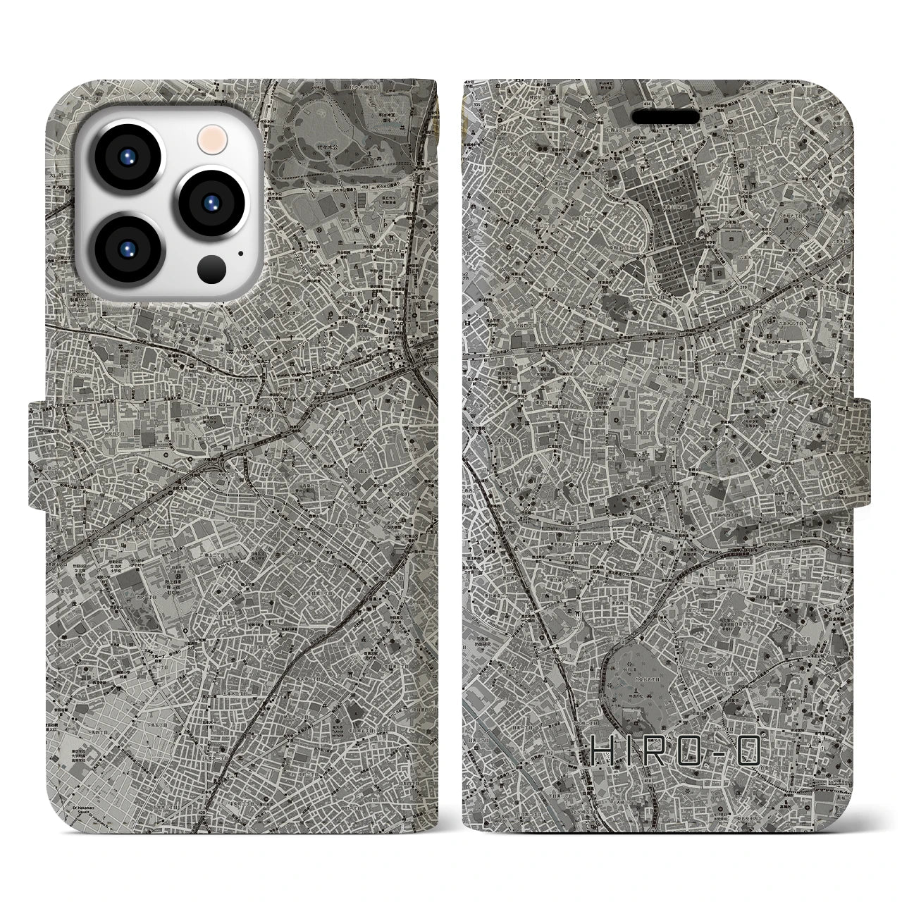 【広尾(東京都)】地図柄iPhoneケース(手帳タイプ)モノトーン・iPhone 13 Pro 用