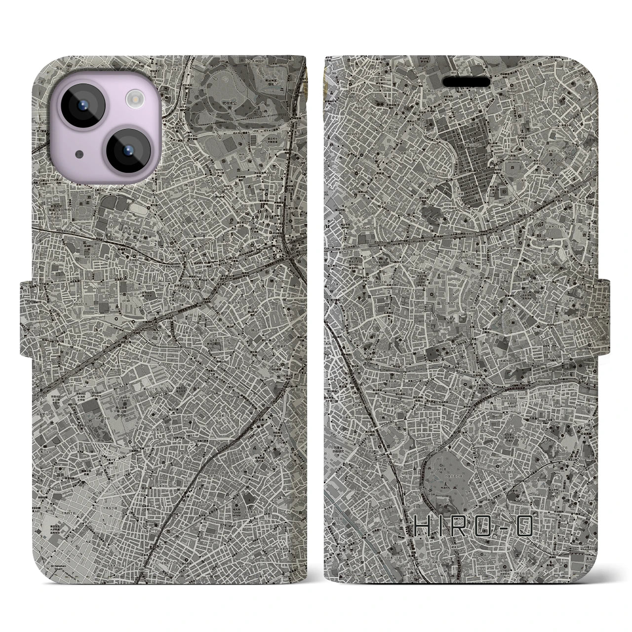 【広尾(東京都)】地図柄iPhoneケース(手帳タイプ)モノトーン・iPhone 14 用