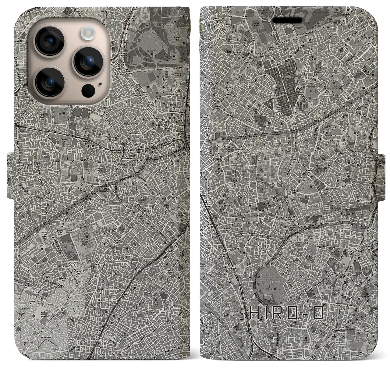 【広尾(東京都)】地図柄iPhoneケース(手帳タイプ)モノトーン・iPhone 16 Plus 用