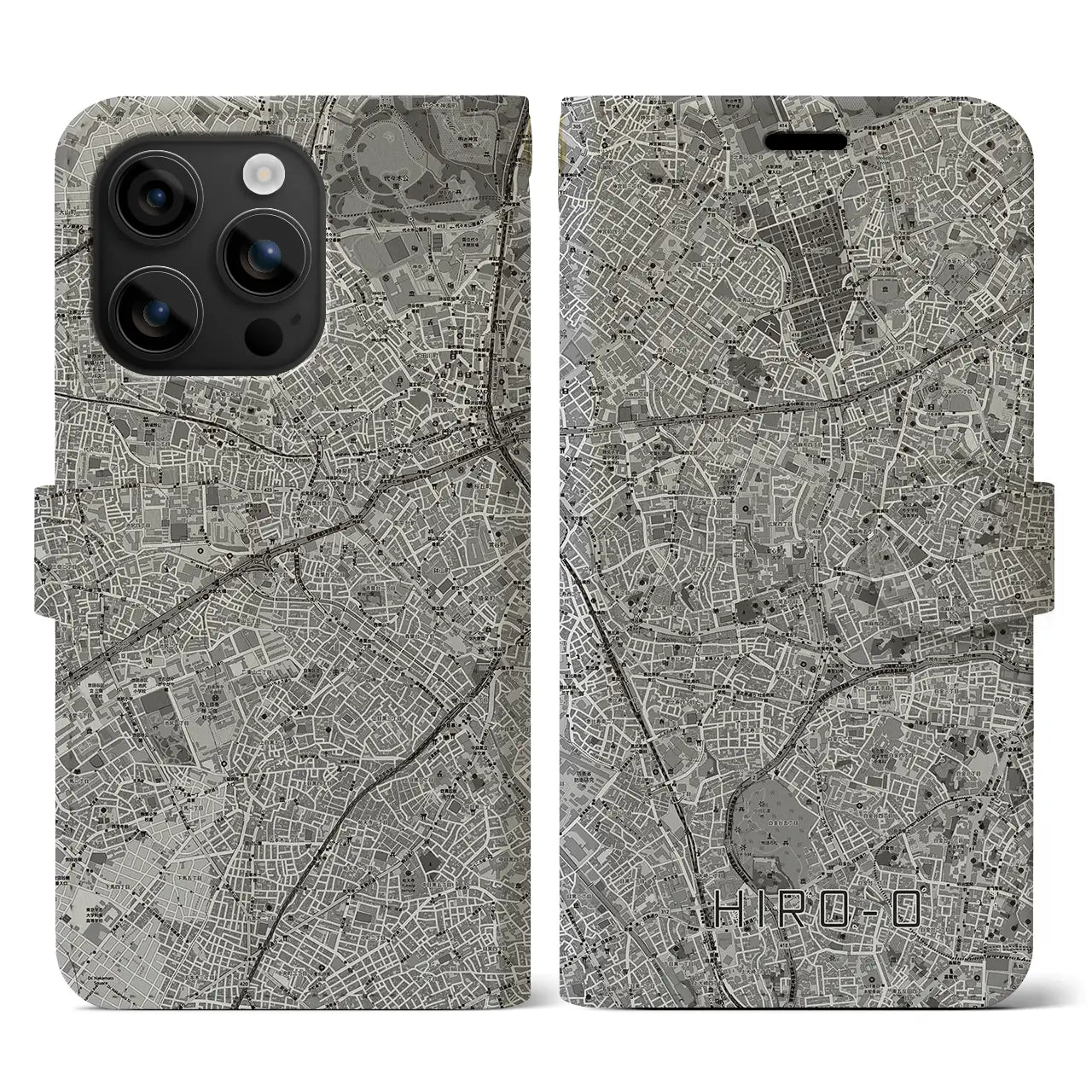 【広尾(東京都)】地図柄iPhoneケース(手帳タイプ)モノトーン・iPhone 16 用