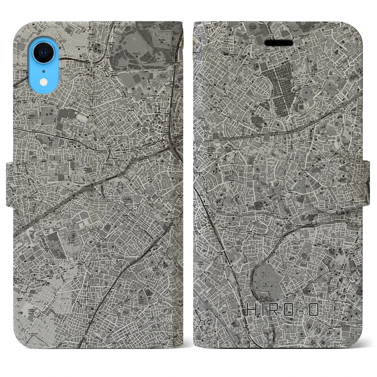【広尾(東京都)】地図柄iPhoneケース(手帳タイプ)モノトーン・iPhone XR 用