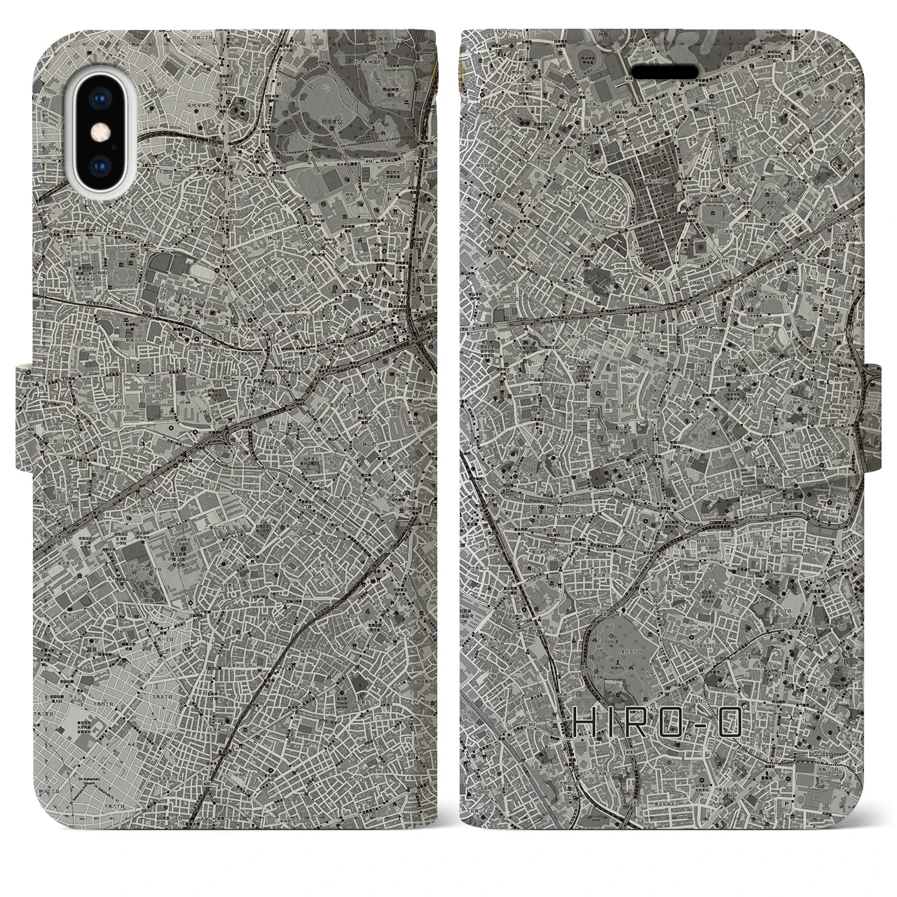 【広尾(東京都)】地図柄iPhoneケース(手帳タイプ)モノトーン・iPhone XS Max 用