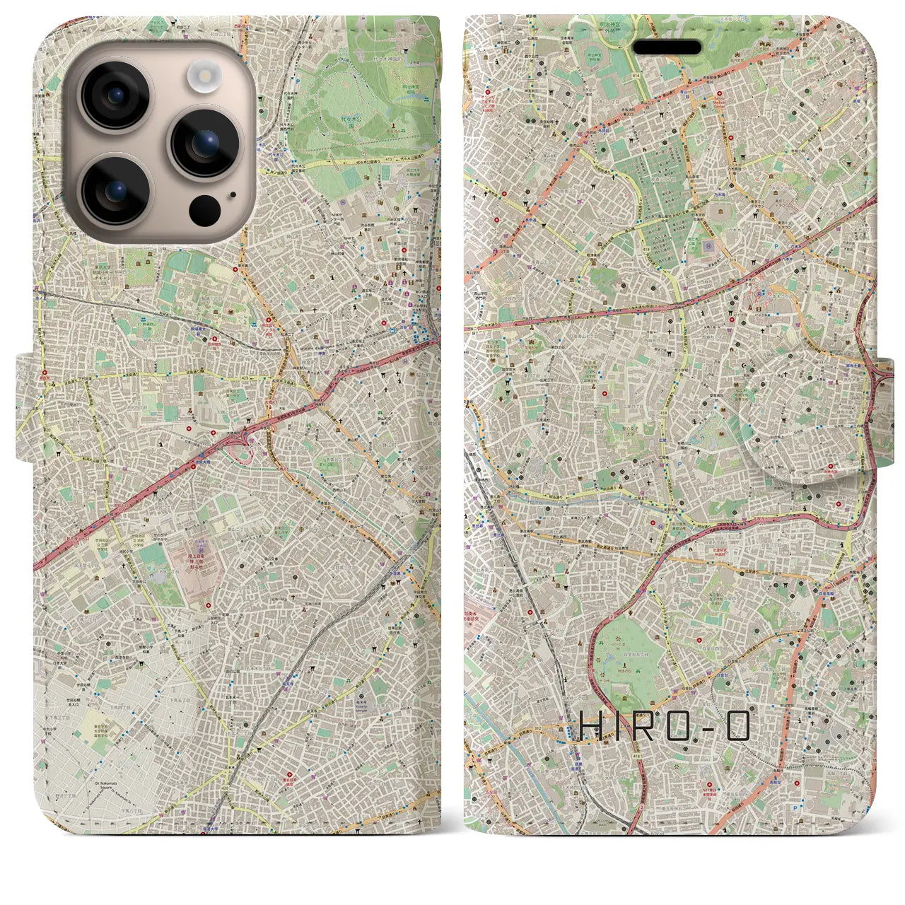 【広尾(東京都)】地図柄iPhoneケース(手帳タイプ)ナチュラル・iPhone 16 Plus 用