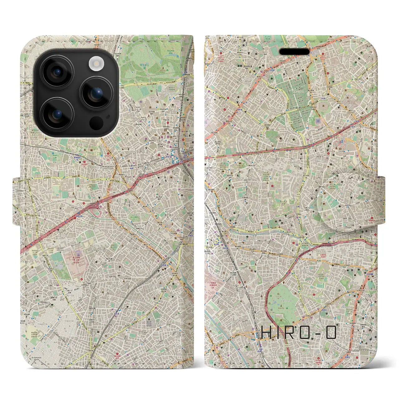 【広尾(東京都)】地図柄iPhoneケース(手帳タイプ)ナチュラル・iPhone 16 用