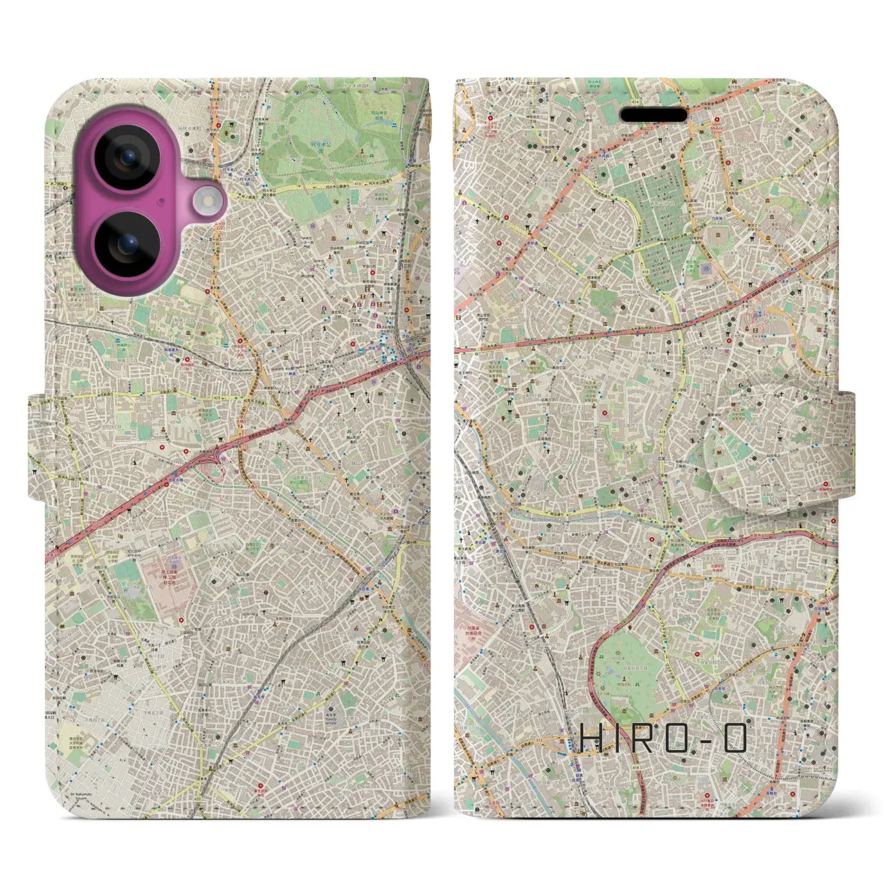 【広尾(東京都)】地図柄iPhoneケース(手帳タイプ)ナチュラル・iPhone 16 Pro 用