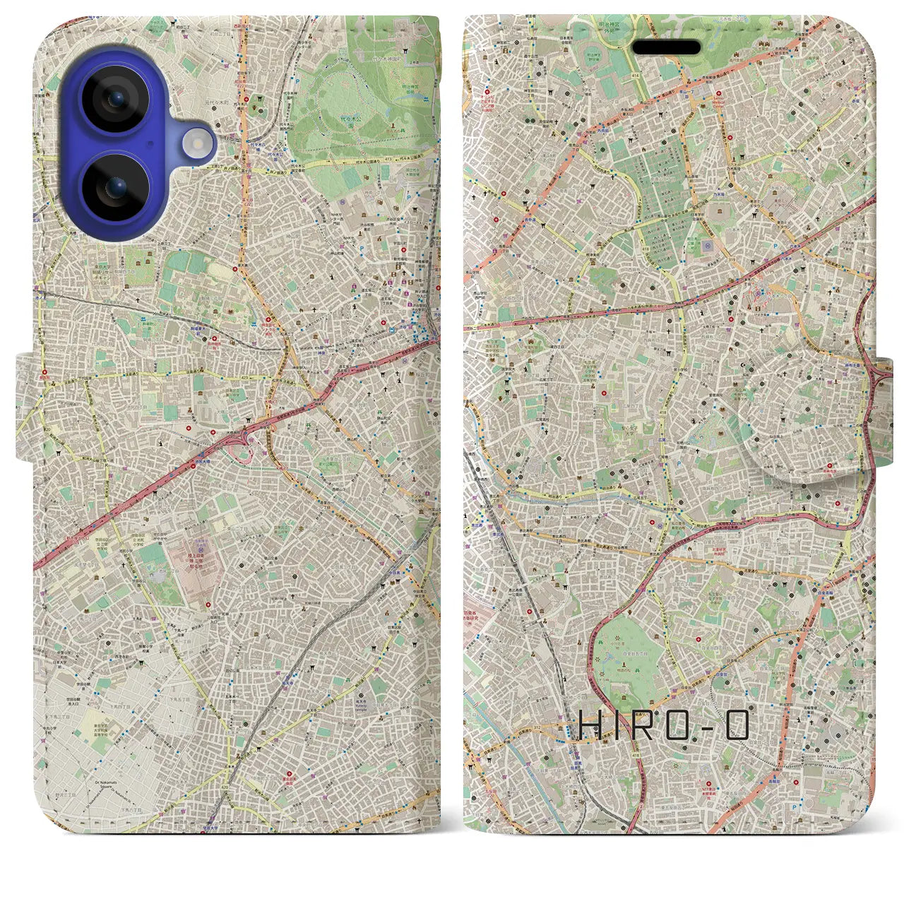 【広尾(東京都)】地図柄iPhoneケース(手帳タイプ)ナチュラル・iPhone 16 Pro Max 用