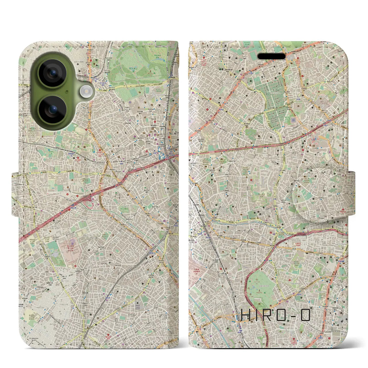【広尾(東京都)】地図柄iPhoneケース(手帳タイプ)モノトーン・iPhone 17 Pro Max 用