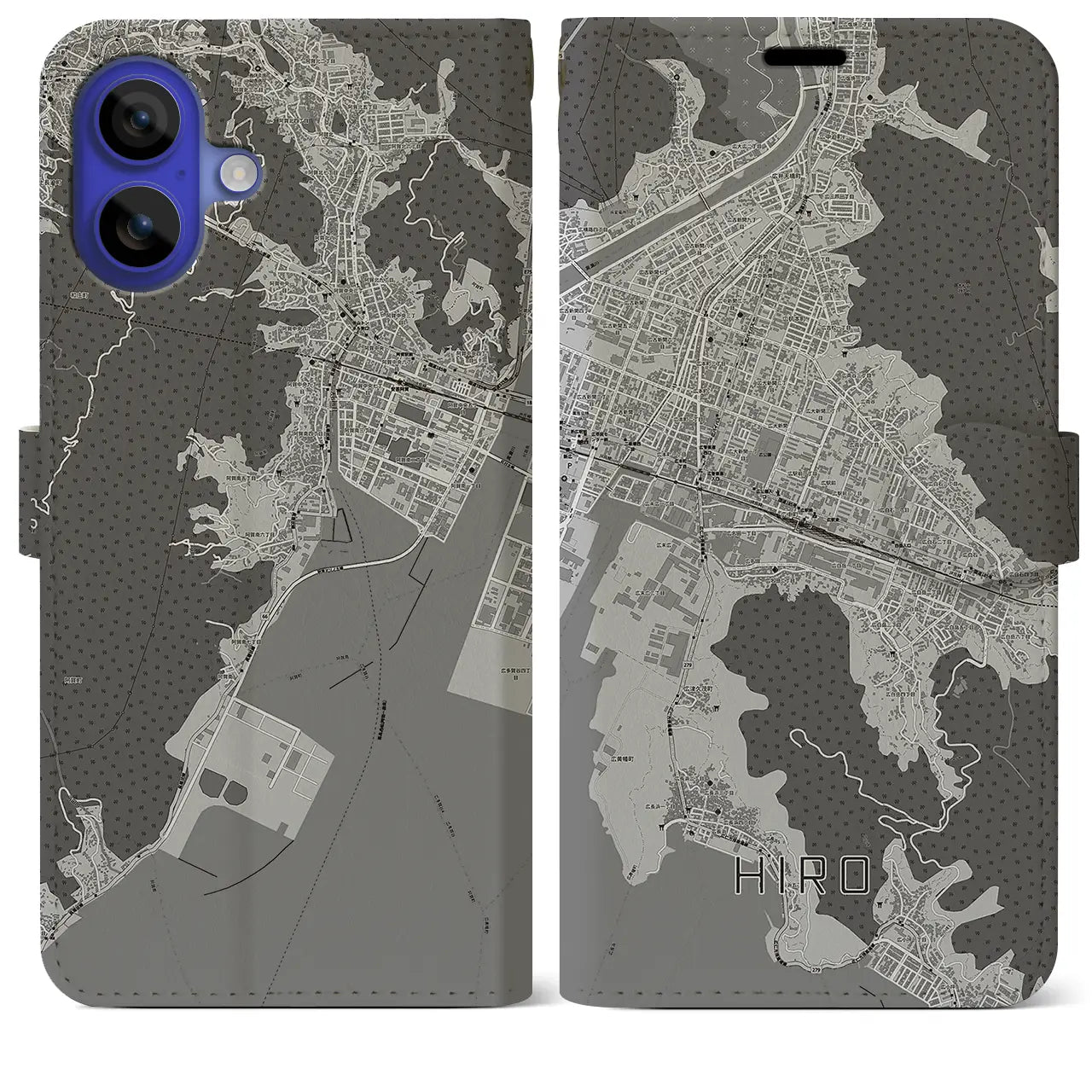 【広(広島県)】地図柄iPhoneケース(手帳タイプ)モノトーン・iPhone 16 Pro Max 用