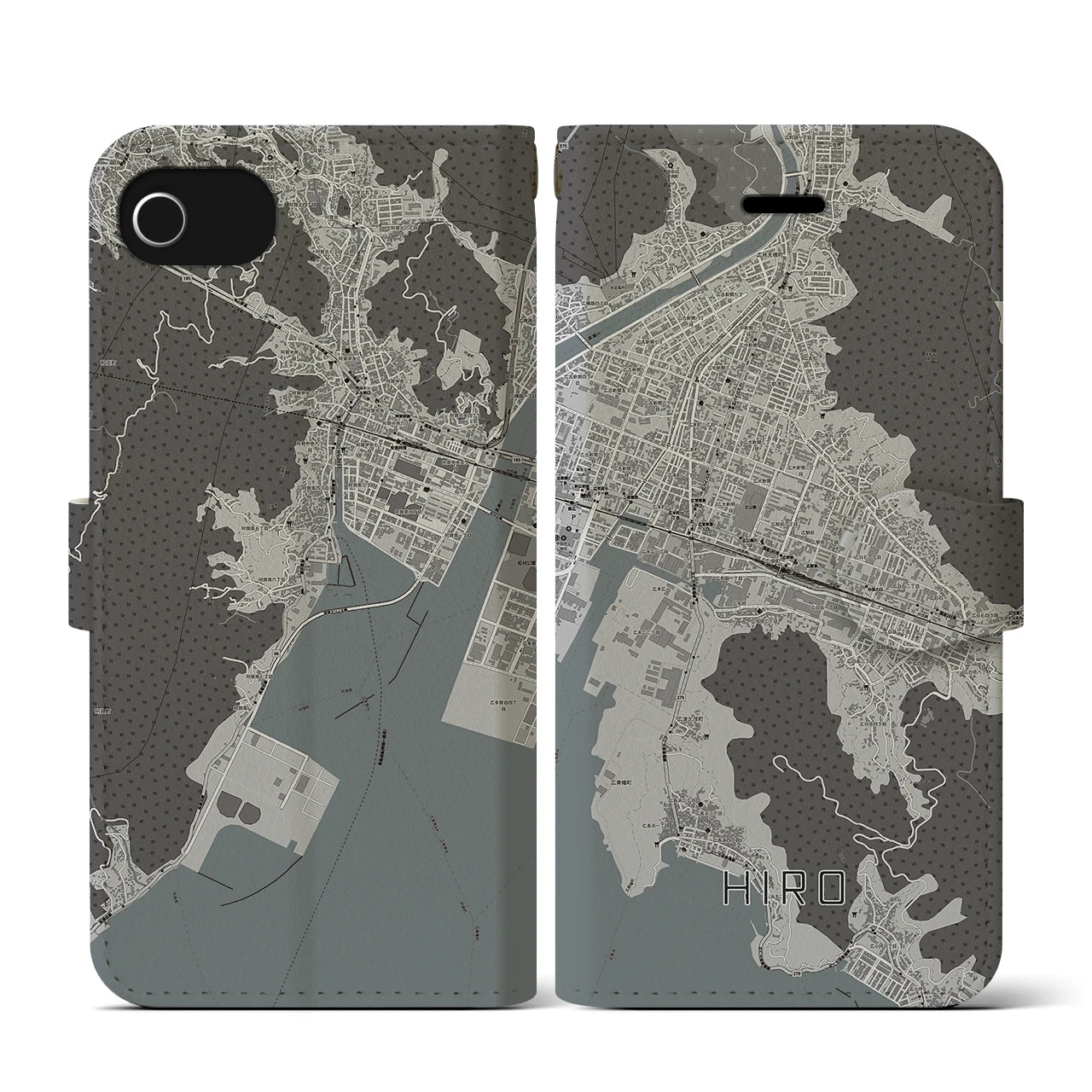 【広(広島県)】地図柄iPhoneケース(手帳タイプ)モノトーン・iPhone SE(第3 / 第2世代) / 8 / 7 / 6s / 6 用