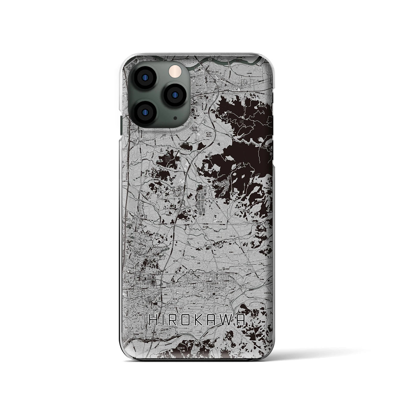 【広川(福岡県)】地図柄iPhoneケース(クリアタイプ)モノトーン・iPhone 11 Pro 用