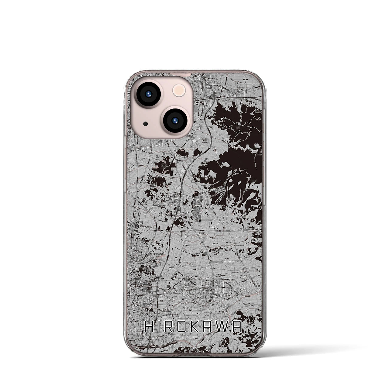 【広川(福岡県)】地図柄iPhoneケース(クリアタイプ)モノトーン・iPhone 13 mini 用