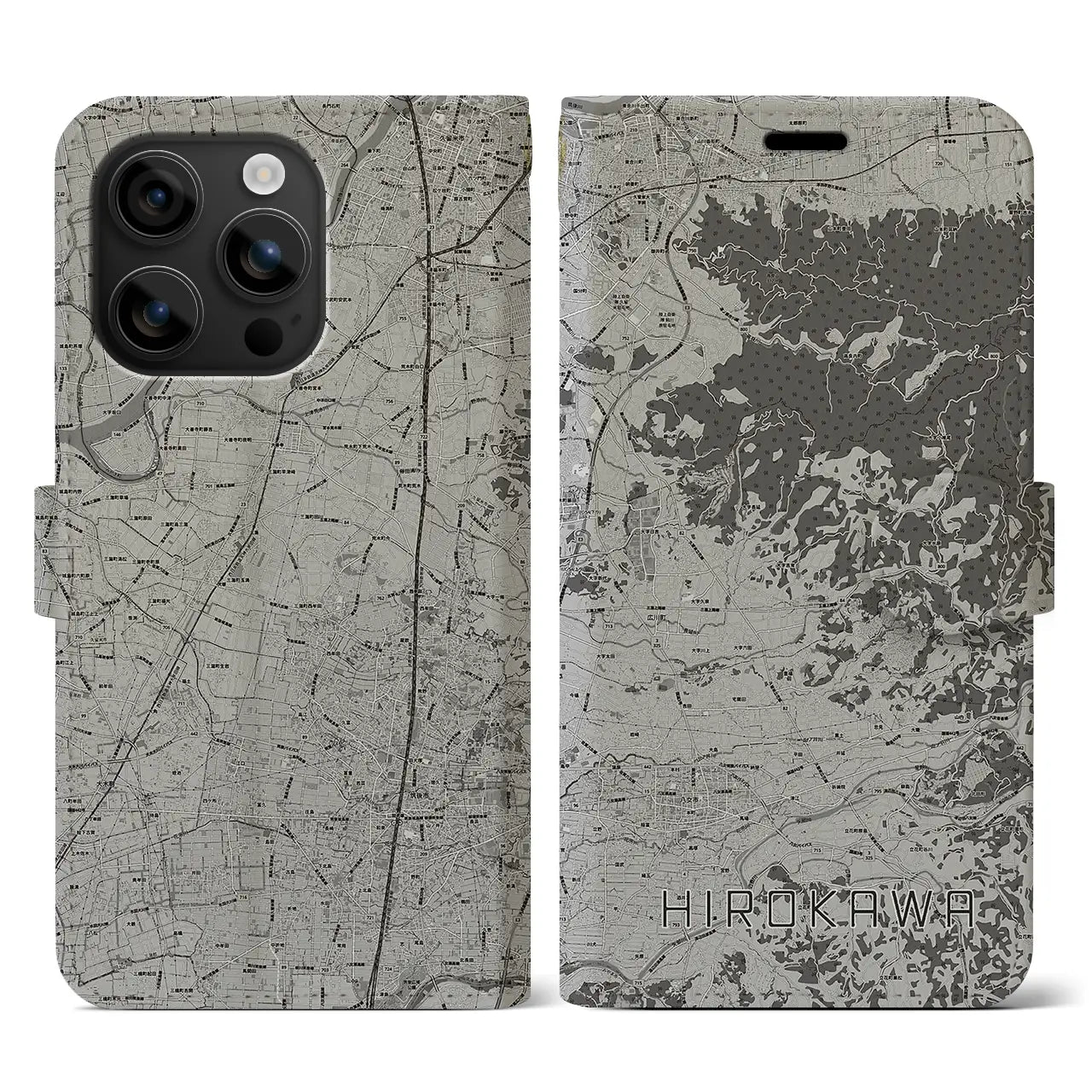【広川(福岡県)】地図柄iPhoneケース(手帳タイプ)モノトーン・iPhone 16 用