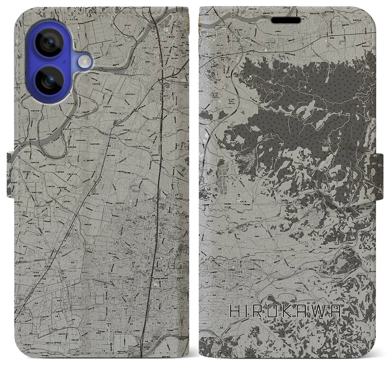 【広川(福岡県)】地図柄iPhoneケース(手帳タイプ)モノトーン・iPhone 16 Pro Max 用