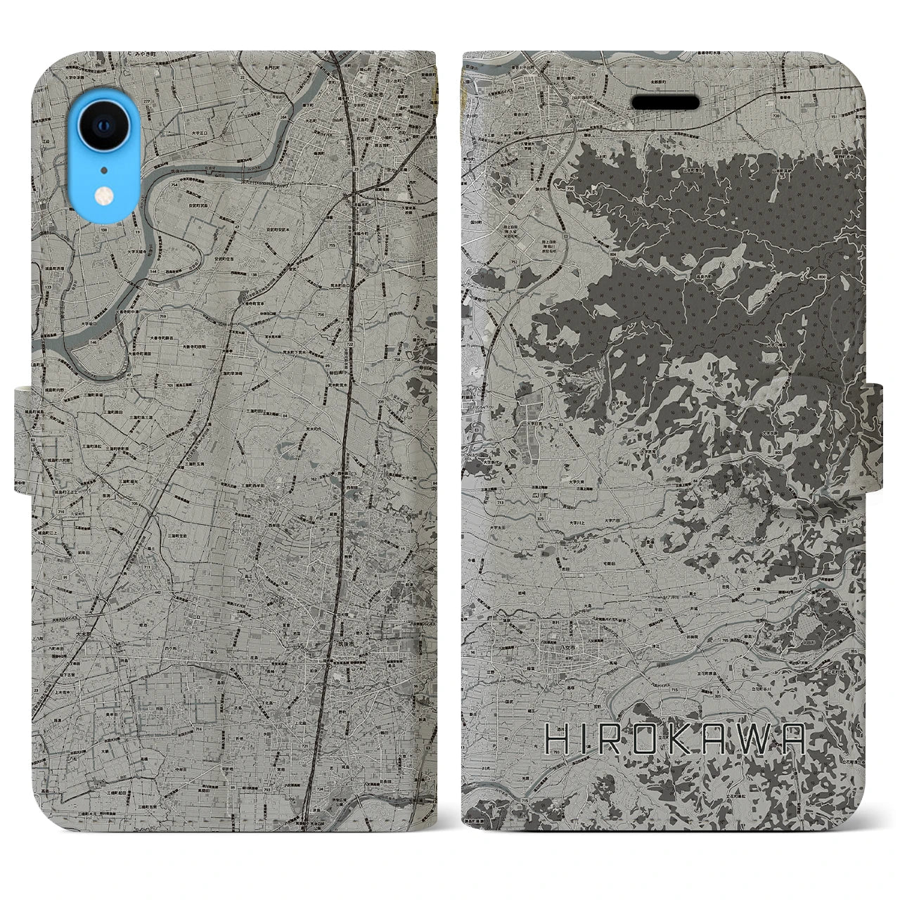 【広川(福岡県)】地図柄iPhoneケース(手帳タイプ)モノトーン・iPhone XR 用