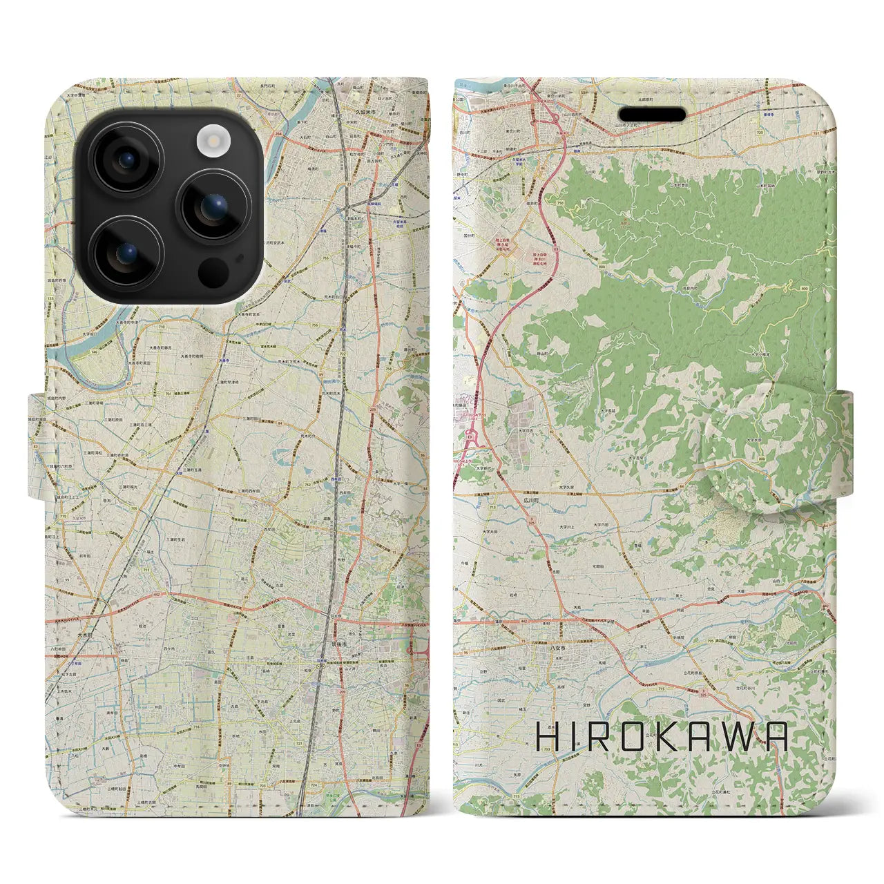 【広川(福岡県)】地図柄iPhoneケース(手帳タイプ)