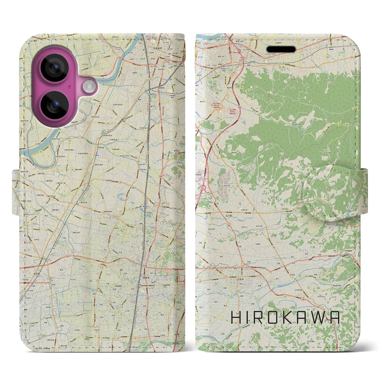 【広川(福岡県)】地図柄iPhoneケース(手帳タイプ)ナチュラル・iPhone 16 Pro 用
