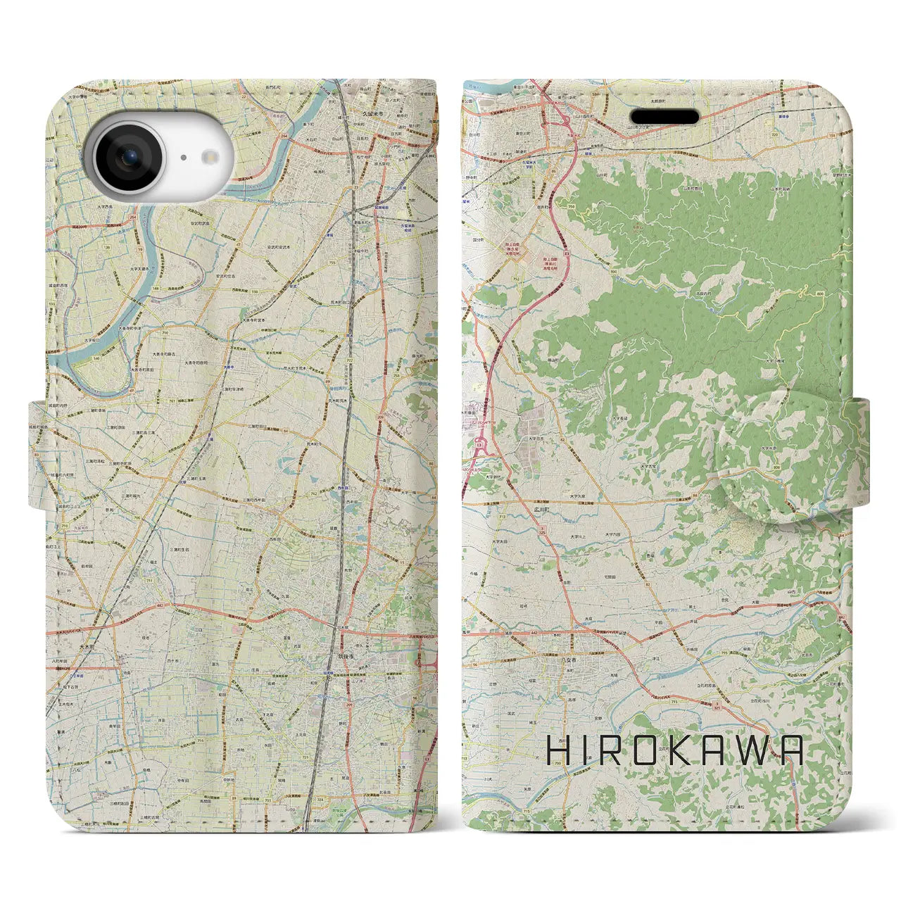 【広川(福岡県)】地図柄iPhoneケース(手帳タイプ)