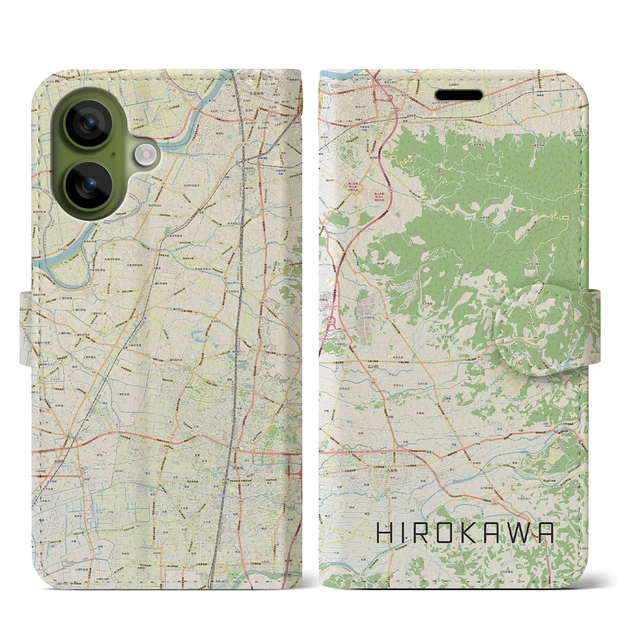 【広川(福岡県)】地図柄iPhoneケース(手帳タイプ)