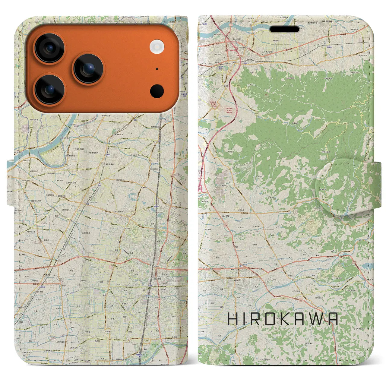 【広川(福岡県)】地図柄iPhoneケース(手帳タイプ)