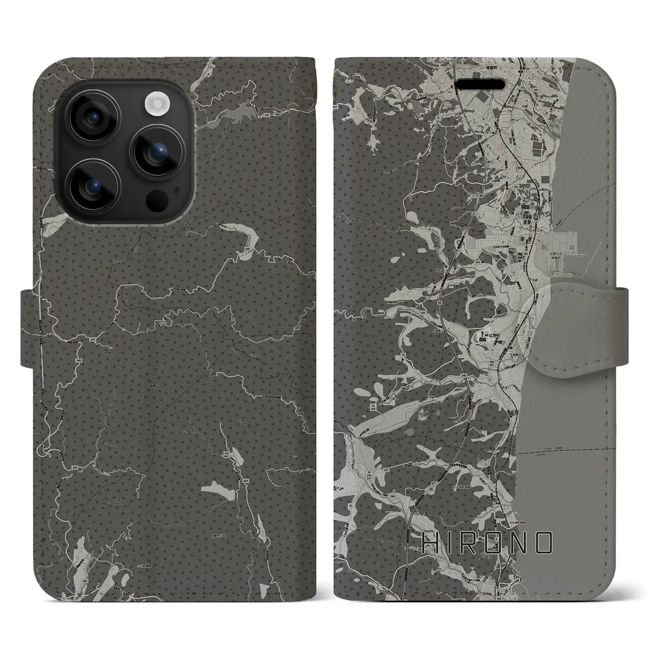 【広野(福島県)】地図柄iPhoneケース(手帳タイプ)モノトーン・iPhone 16 用