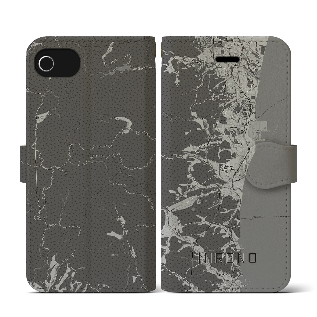 【広野(福島県)】地図柄iPhoneケース(手帳タイプ)モノトーン・iPhone SE(第3 / 第2世代) / 8 / 7 / 6s / 6 用